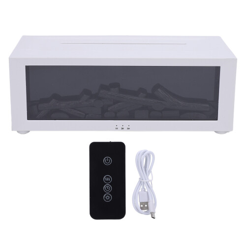 3D Flame Fireplace Humidifier with Remote, 140mAh, 26cm White 1