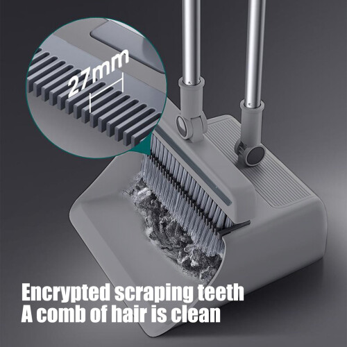 Broom and Dustpan Set Gray Adjustable Long Handle 1