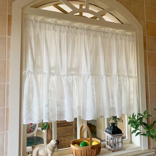 Lace Sheer Kitchen Valance Curtain 24 Inch Leaf Embroidered 2