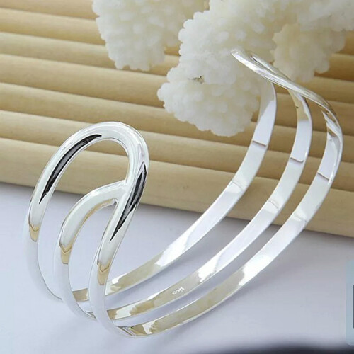 925 Sterling Silver Classic Adjustable Three Line Cuff Bangle Bracelet for Women-default 1