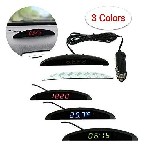 Riloer Car Temperature Clock, Universal Auto Dashboard Digital Clock Thermometer Voltage with LCD Screen Display for Car Interior, Blue 1