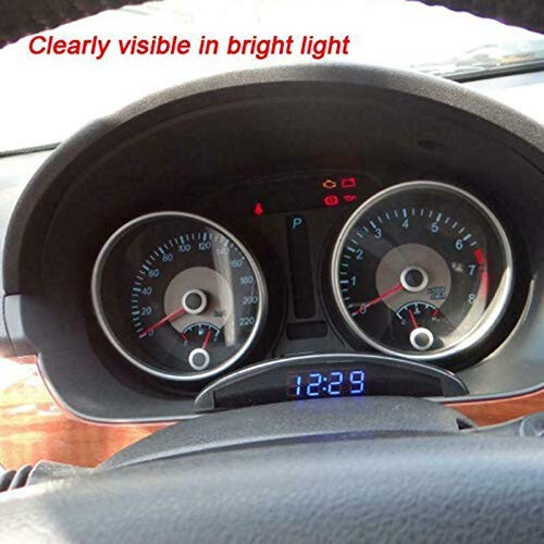 Riloer Car Temperature Clock, Universal Auto Dashboard Digital Clock Thermometer Voltage with LCD Screen Display for Car Interior, Blue 2