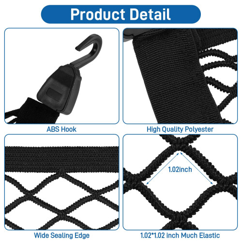 Zocipro Adjustable Elastic Car Boot Net - 100x80cm, Single-layer Fixed Net with 4 Hooks, Universal Nylon Mesh Organizer for Car Boot, Vehicle, Van, 2