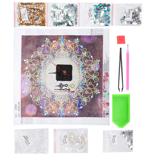 Diamond Painting Kit Flower Pattern Clock 35x35cm Wall Decor 1