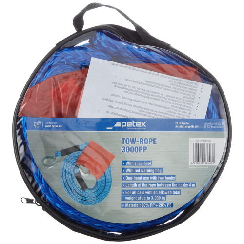 Petex 43191805 Tow Rope, 3000 Blue Design with 2 Snap Hooks, Pull: 3000 kg 1