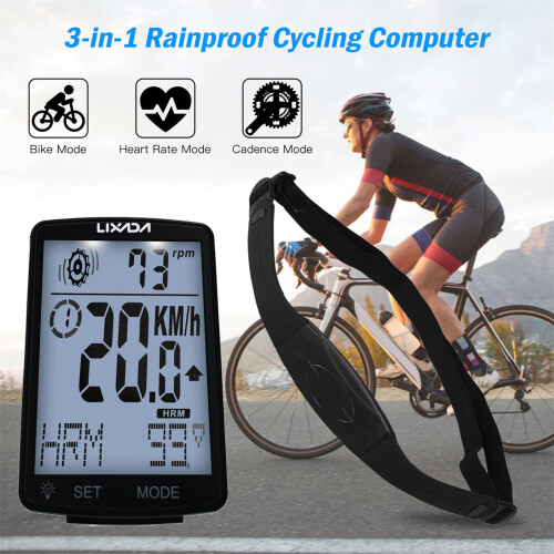 Bike Computer 3 in 1 Wireless LCD with Heart Rate Sensor Waterproof Cyclometer 2