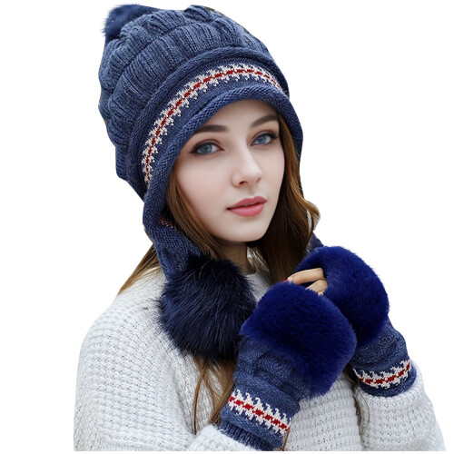 Damen-Winterstrickmütze und Handschuhe, fleecegefüttert 1