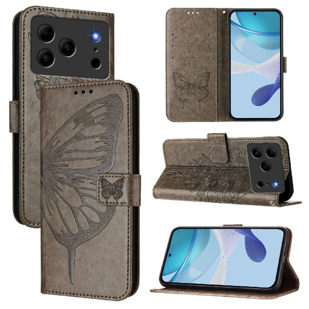 (Gray) Case For Doogee Note 56 Flip Cover Premium Leather Embossing Butterfly Magnetic Gray 764563221493
