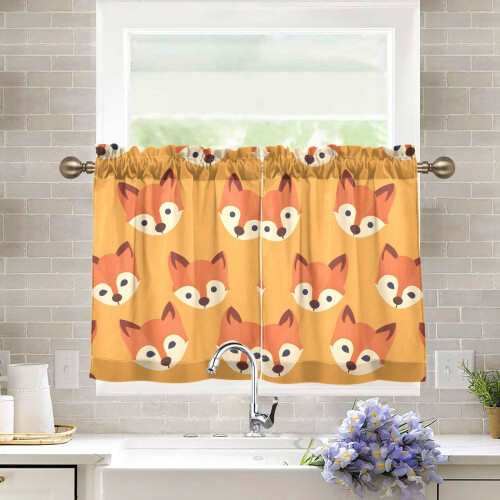 Fox Face Orange Kitchen Curtains Half Tier 27"x36"