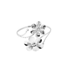 Bracelet de bras ajustable argenté à motif papillon et fleurs pour femme