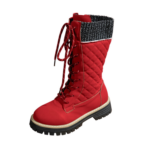 Dame vinterstøvler med rund tå, fleecefôret PU