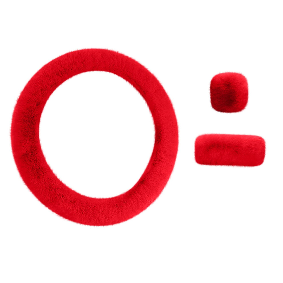 3Pcs Plush Fleece Steering Wheel Cover For Winter - Soft & Warm Universal Fit Cover For Cold Weather Driving, Easy Install Non-Slip Grip, Red 9489952083421
