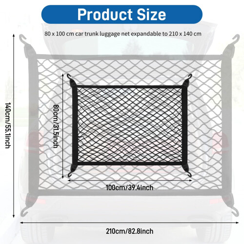 Zocipro Adjustable Elastic Car Boot Net - 100x80cm, Single-layer Fixed Net with 4 Hooks, Universal Nylon Mesh Organizer for Car Boot, Vehicle, Van, 1
