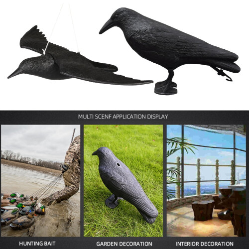 Crow Decoy Realistic Plastic Standing Statue 1 Piece 1