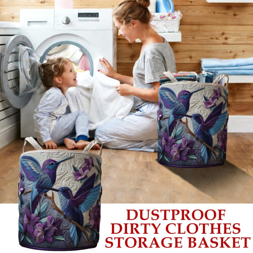 Coș de rufe matlasat boho cu mânere, material floral1 2