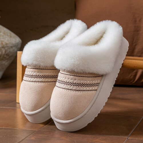 Γυναικείες παντόφλες Fuzzy Slip-On με χειμερινή χοντρή σόλα και αντιολισθητικές ραφές 1