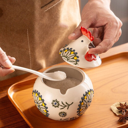 Ceramic Salt Cellar with Lid and Spoon 400ml 2