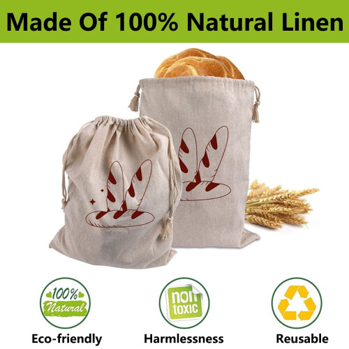 Pungă de pâine din in natural, cu șnur rustic, 1 pachet 2