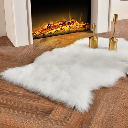Tapete de área branco felpudo com imitação de pele, 50 x 80 cm (20 x 32 polegadas) 1