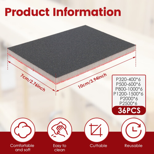 Sanding Sponge Pads 320-2500 Grit 36PCS 1