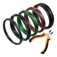 Juego de 5 Rollos de Alambre de Entrenamiento y Cortador de Aluminio para Bonsáis (48,2 M en Total) con Alambre Anodizado Ajustable de 1/1,5/2,0 mm.