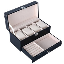 4-Positie Dubbellaags Multifunctioneel Sieradendoosje voor Horloges, Opbergdoos voor Ketting, Oorbel, Armband en Ring van PU-Leer