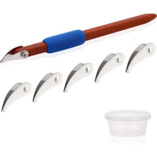 Pottery Carving Tools Set 5 Stainless Steel Blades & Pear Wood Handle,Sculpture Scraper Modelling Tools for Clay A