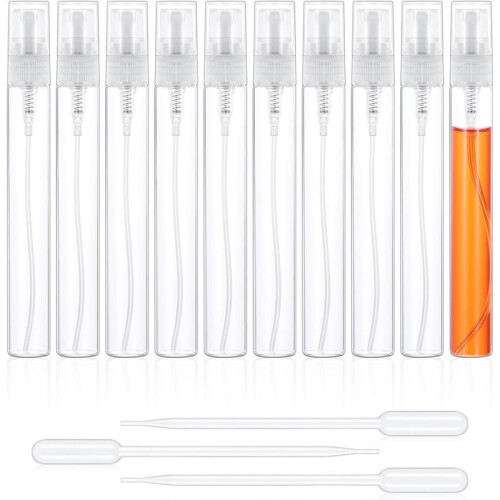 10 Pack  Bottles, 10ml Refillable Perfume with 3 Transfer Pipettes, Plastic Portable