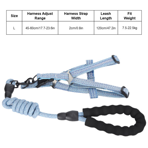 Adjustable Escape-Proof Dog Harness & Leash Set, Blue, Size L (7.5-22.5kg) 2