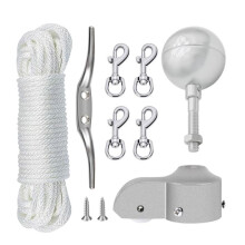Vlaggenmast Topper & Hardware Onderdelen Reparatiesets, Halyard Touw, Cleat Haak, Vlaggendraaier Snap Clips Zilver