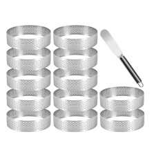12pcs Tartlet Molds, Dessert Rings with Holes, Stainless Steel Cake Rings, Crumpet Rings for DIY Mousse Cakes and Muffin