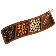 1Pcs Wooden Four-Compartment Curved Snack Shallow Plate, Dried Fruit Candy Tray, Seasoning Dipping Shallow Plate