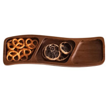 1 Assiette Creuse Incurvée en Bois à Trois Compartiments pour Apéritifs, Fruits Secs et Bonbons, ou Sauces à Trempette