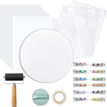 7 Inch Gel Printing Plate Kit,Complete Monoprinting Set with Brayer, Acrylic Paint, for Mixed Media Art Making Beginners