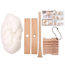 Fuso Turco In Legno A Forma di Croce Staccabile - Kit per Filato per Filatura A Mano con Lana Cardata da 50 G e Misuratore di Filato