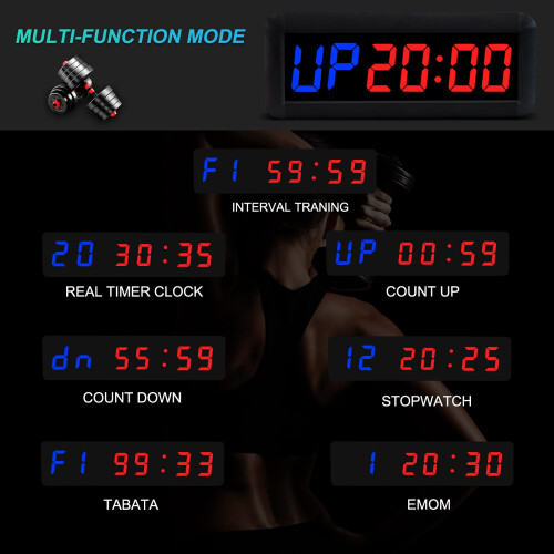 Jhering Led Programmable Interval Gym Timer Tabata EMOM MMA Stopwatch Count Up/Down Clock with IR Remote(Blue/Red) 2