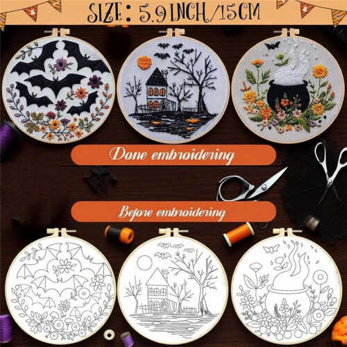 Gothic Halloween Embroidery -Kit for Adults, DIY Needlepoint with Spooky Patterns 1
