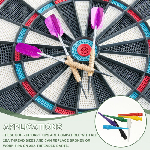 YELARXI Plastic Dart Tips, 2BA Thread Soft Tip Dart Points Replacement Dart Accessories- Fitting for (Electronic Dartboard/Practice/Home 2