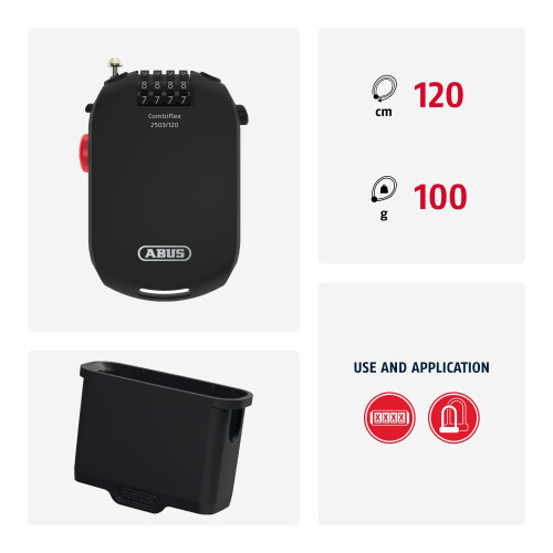 Abus ABUS special lock Combiflex 2501/65 - Suitable as luggage lock, ski lock, helmet lock - with combination code - Black 1