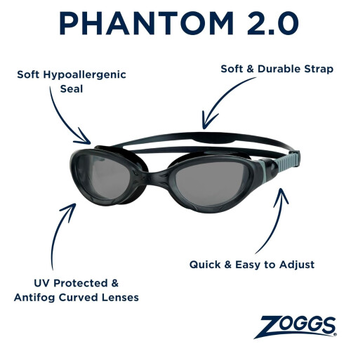 Zoggs Zoggs Phantom 2.0 Black Grey Tint Smoke 1