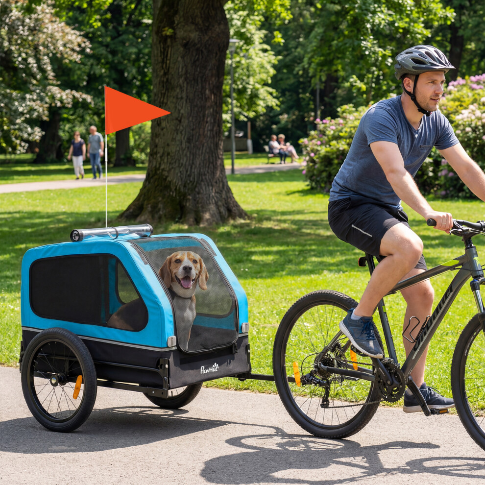 B&Q - Dog Bike Trailer W/ Flip-Down Ramp TailgateReflectorsBlue - Image 3
