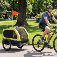 (Yellow) PawHut Dog Bike Trailer w/ Flip-Down Ramp Tailgate, Reflectors