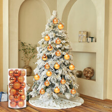 24Pcs Shatterproof Christmas Ornaments 1.6in Orange, Matte & Glitter Plastic Baubles for Tree Decor – Compatible with All Trees