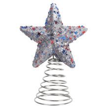 Star Tree Topper under $5, Red White Blue Glitter Star, Compatible with Christmas & 4th of July Decor