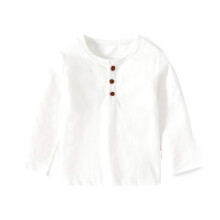 Long Sleeve Shirts Boys Button Front 100% Cotton T-Shirts Solid Color Casual Comfortable Crewneck Sweatshirts Kids Tops Z01-White 18-24 Months
