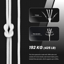 Abma Cord Paracord 3mm 50m 100% Nylon Rope Type II 3 Strands Parachute Cord - Max. 192kg (425lbs) - White