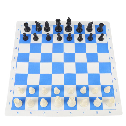 19.7 Inch Plastic Chess Set with Blue/White Grid Board & Storage Bag 1