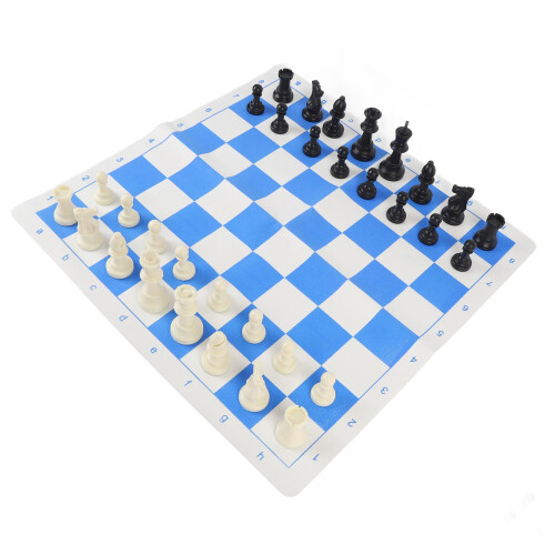 19.7 Inch Plastic Chess Set with Blue/White Grid Board & Storage Bag 2