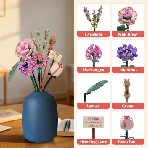 Wealrotn Rose Flower Bouquet Building Blocks Set, 1