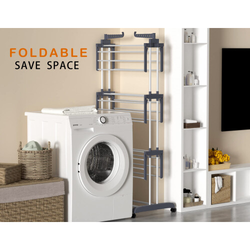 Airer Clothes Drying Rack, 4-Tier Foldable Clothes Hanger, Adjustable, Grey 2